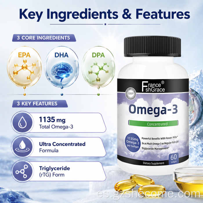 Shecome Omega 3 Aceite de pescado Cápsulas blandas Salud del corazón y el cerebro